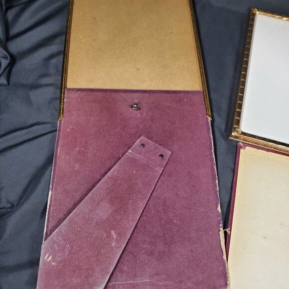 Pair VTG Gold Tone Picture Frames Hollywood Regency Decor Velvet Back MCM Crown - Picture 11 of 12